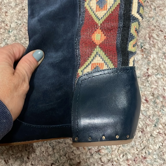 Sigerson Morrison suede western print boots with leather studded sock accent - Picture 2 of 14